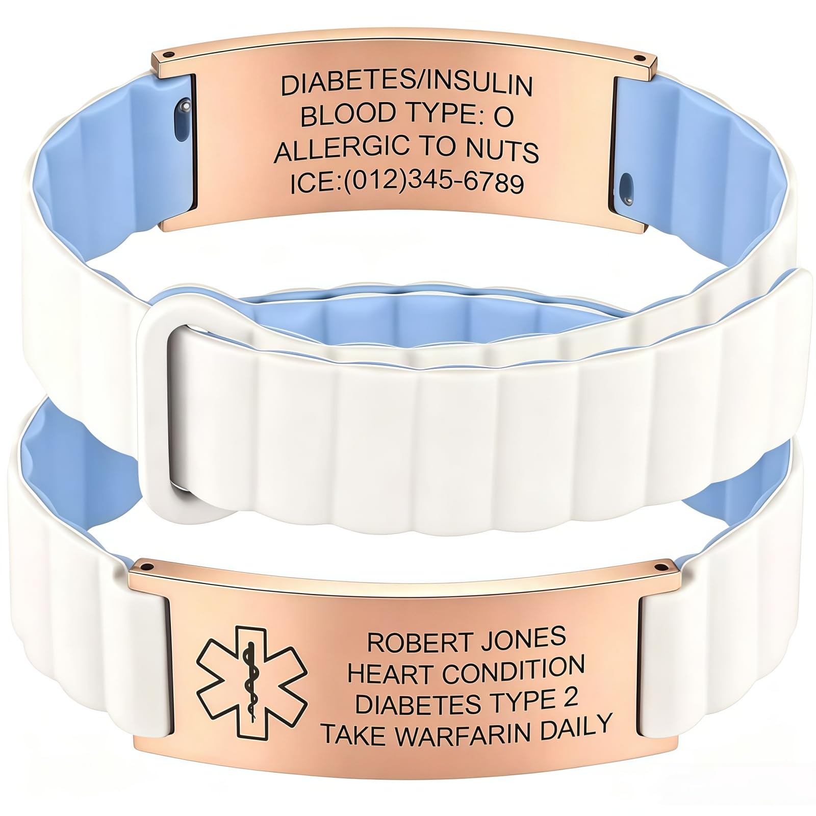 Custom Medical Alert Bracelets for Women Men, Engraved Medical ID Tag with Adjustable Waterproof Silicone Band, Personalized Emergency Bracelet for Diabetes, Allergies &amp; Health Conditions