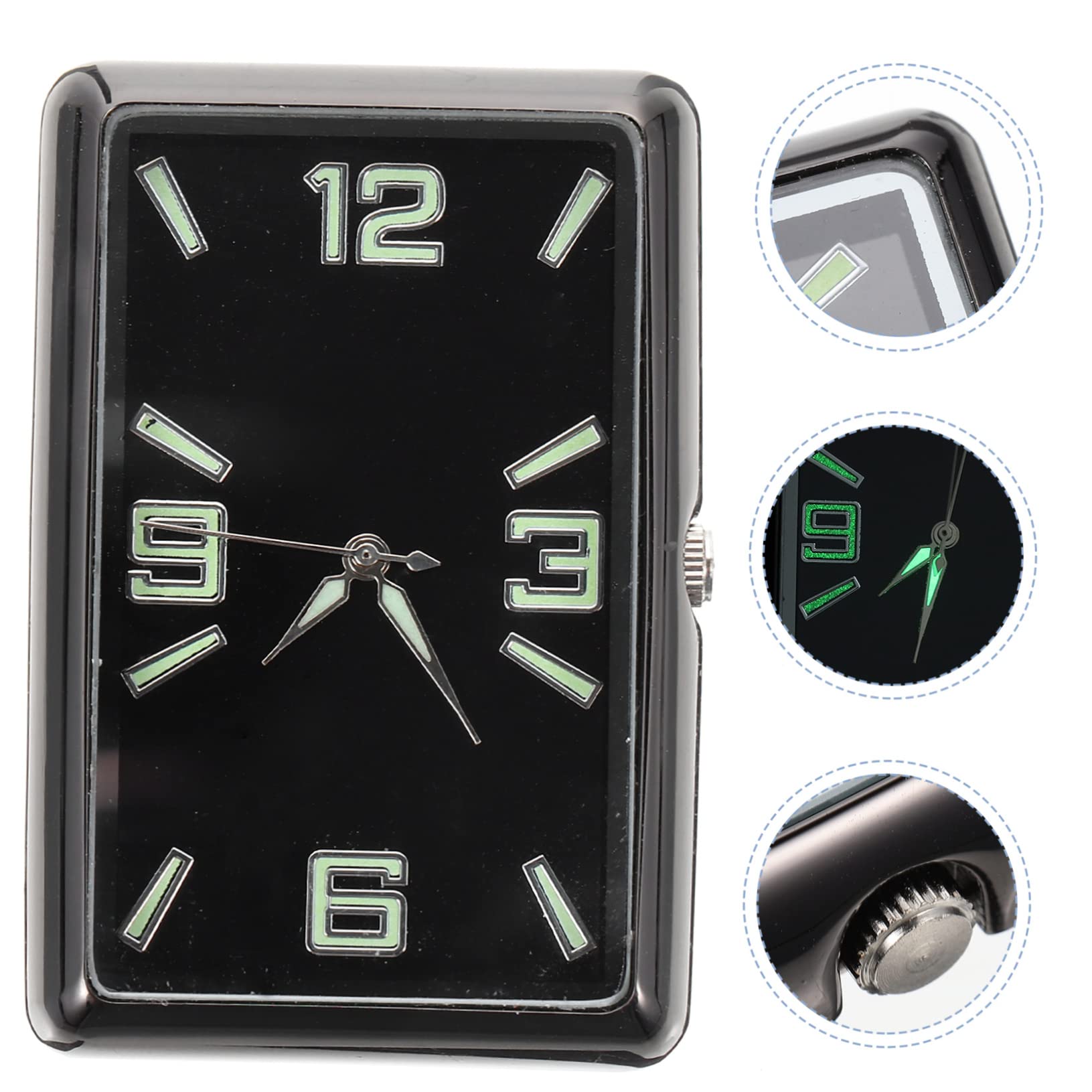 Reloj Analógico Adhesivo para Coche, Pequeño Reloj Cuadrado de Aleación y Vidrio, Adorno para Salpicadero en Oficina y Hogar