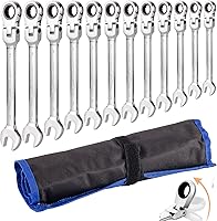 Qnkaa 12-Pc Flexible Ratchet Wrench Set 8-19mm Metric Flex Head Spanners - 72-Tooth Gear, Chrome Vanadium Steel Kit