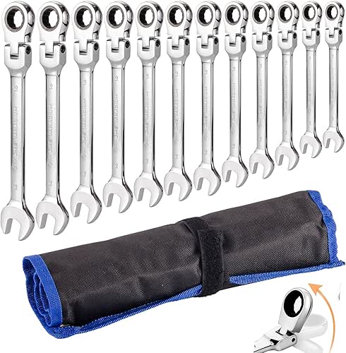 Flexible Ratchet Wrench Set 12pcs 8-19mm Spanner Gear Ring Ratcheting
