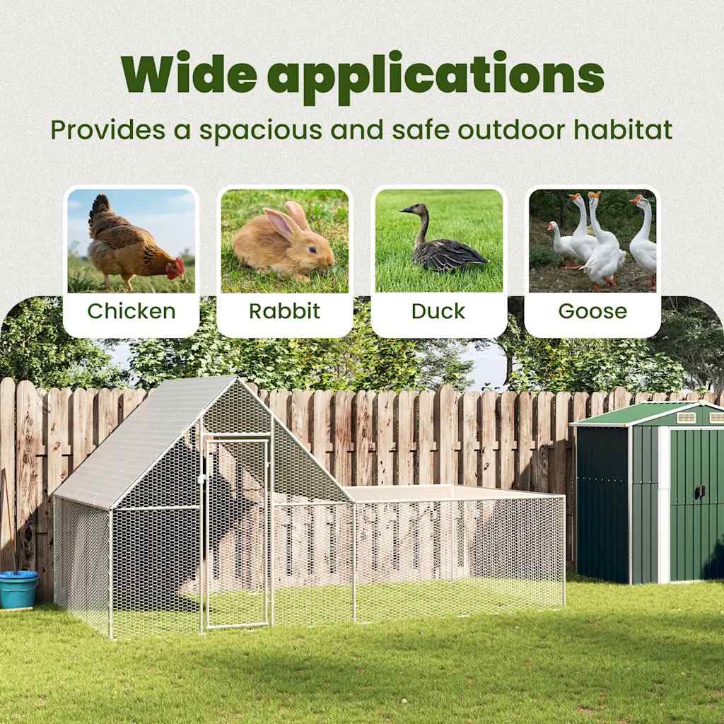 vidaXL Gallinero Exterior Grande Jaula Gallinas Conejos Aves Conejera Metálica Acero Galvanizado Corral Cubierto Malla Metal Tejado Cerradura 4x2x2 m