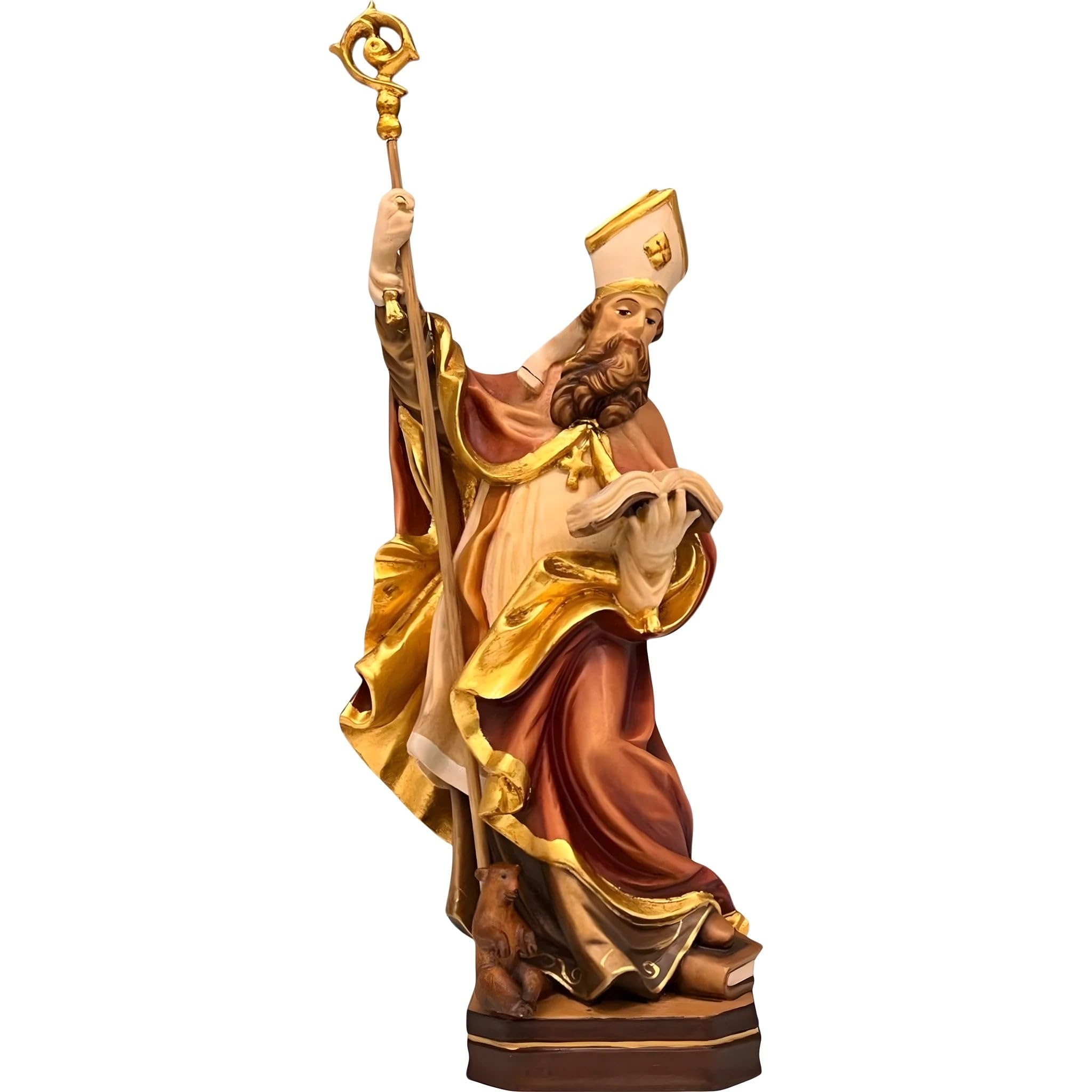 Saint Massimo de Tréviri en bois peint à la main du Val Gardena figurine 25 cm