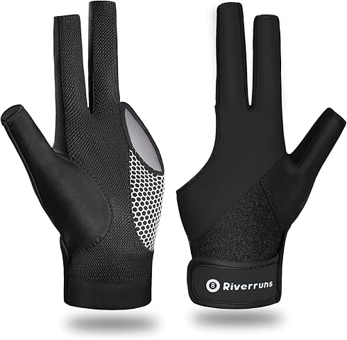 Miniatura 6 de Riverruns Guante de billar para mano izquierda, 3 dedos, guante deportivo de billar para hombres y mujeres Azul,Negro