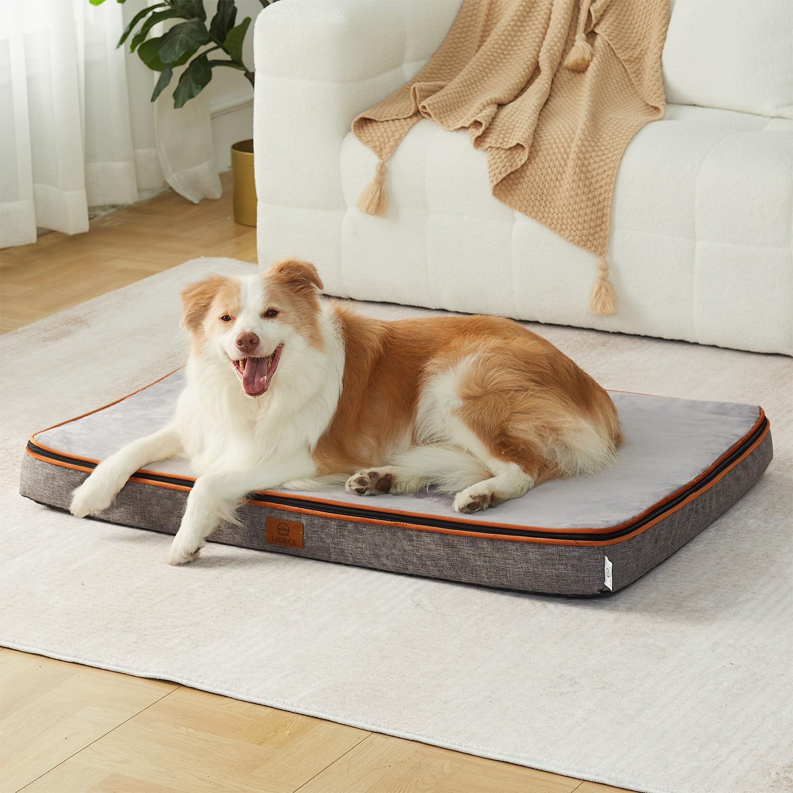 LIORCE Cama XXL para perros extragrandes, camas ortopédicas jumbo para jaula de 48 pulgadas con funda extraíble lavable, alfombrilla de espuma de huevo refrescante para mascotas con forro impermeable,