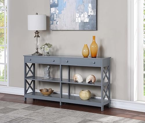 Miniatura 3 de Convenience Concepts Oxford - Mesa consola con 2 cajones de 60 pulgadas con estantes, 60 pulgadas, color gris