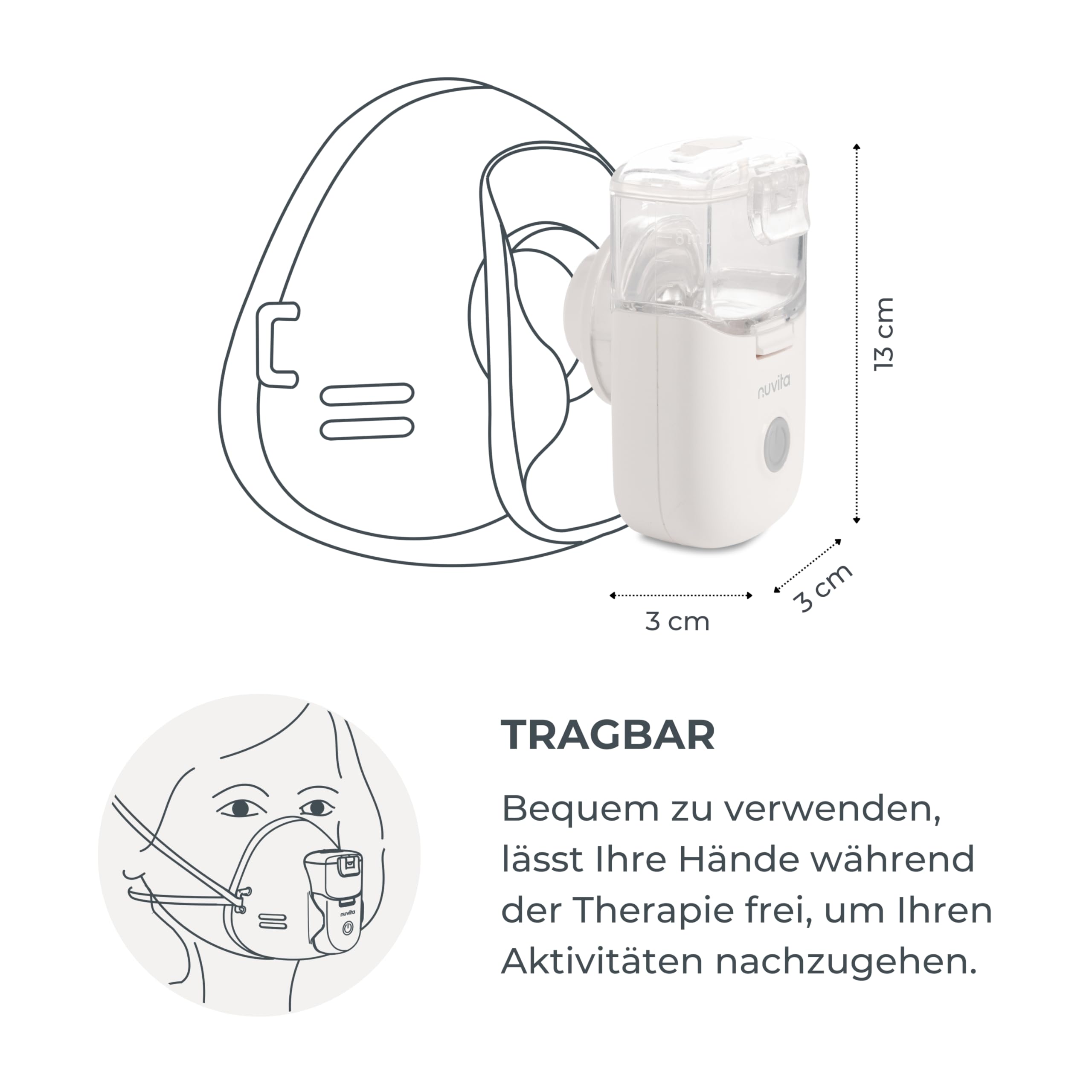 Nuvita 5078 MESH Inhalationsgerät - Freihändig, leicht, leise, selbstreinigend mit wiederaufladbarer Batterie