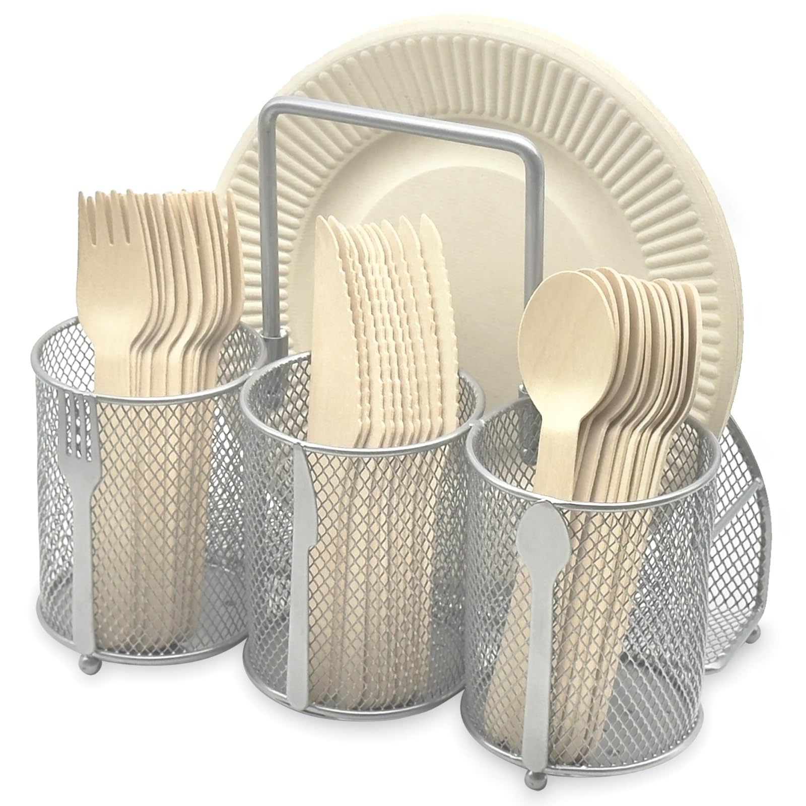 DysanVica Organizador de cubiertos para utensilios, 4 compartimentos, malla de metal, tenedor, cuchara, servilleta, organizador de cubiertos, cesta de almacenamiento para fiestas, cocina, encimera