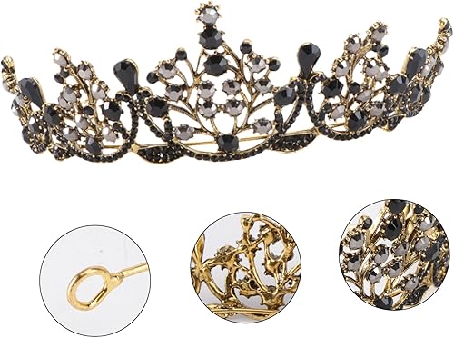 Miniatura 8 de Beaupretty 1 diadema barroca retro negra con diamantes de imitación, accesorios negros para mujer, diadema de princesa con diamantes de imitación,