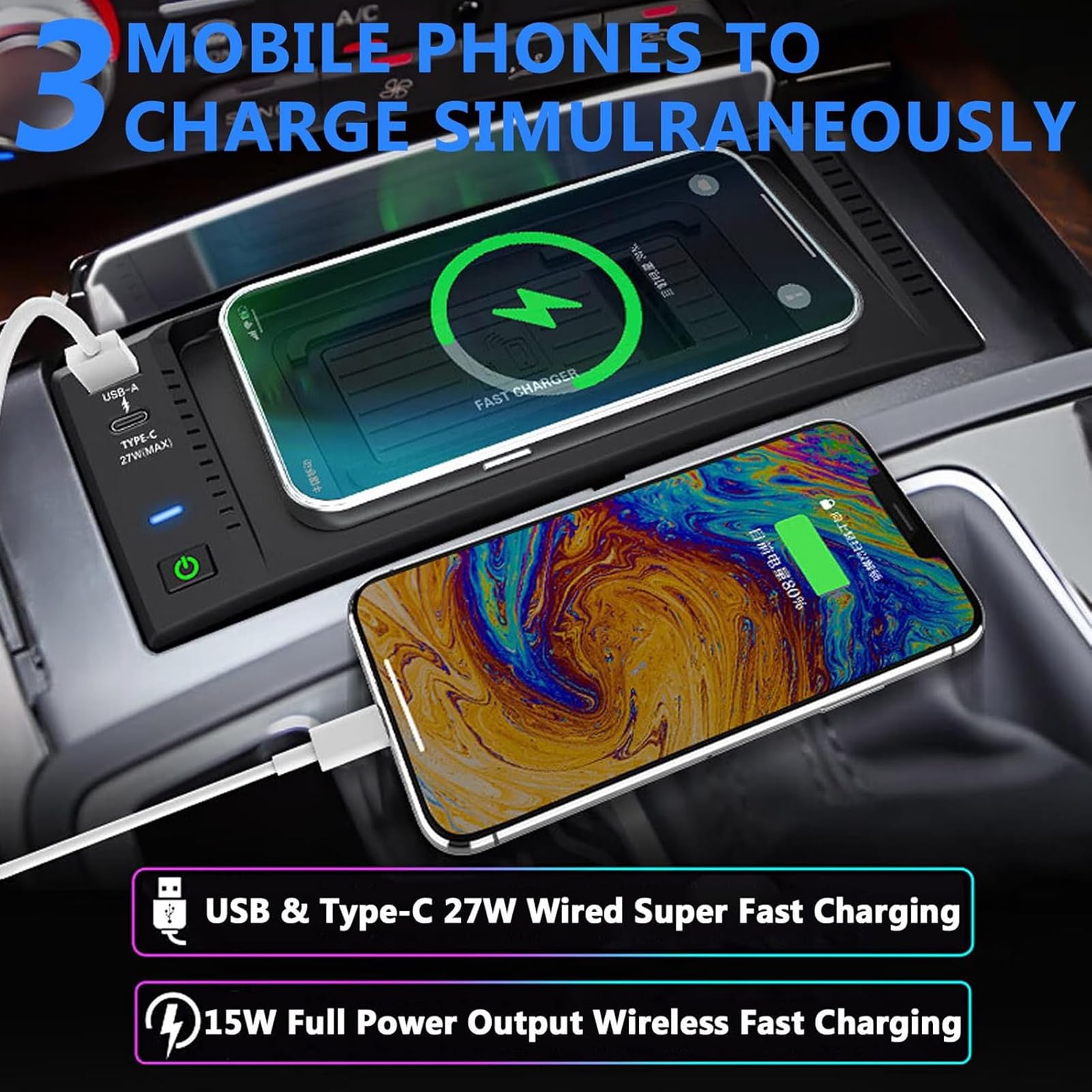 Bezprzewodowa ładowarka Samochodowa Telefonu do Audi S6/S7 (2013-2018) A6/A6L/RS6 (2012-2018) A7 (2009-2018) RS7, Konsola środkowa Akcesoria Podkładka ładująca, Szybka ładowarka do i-Phone Sam-sung