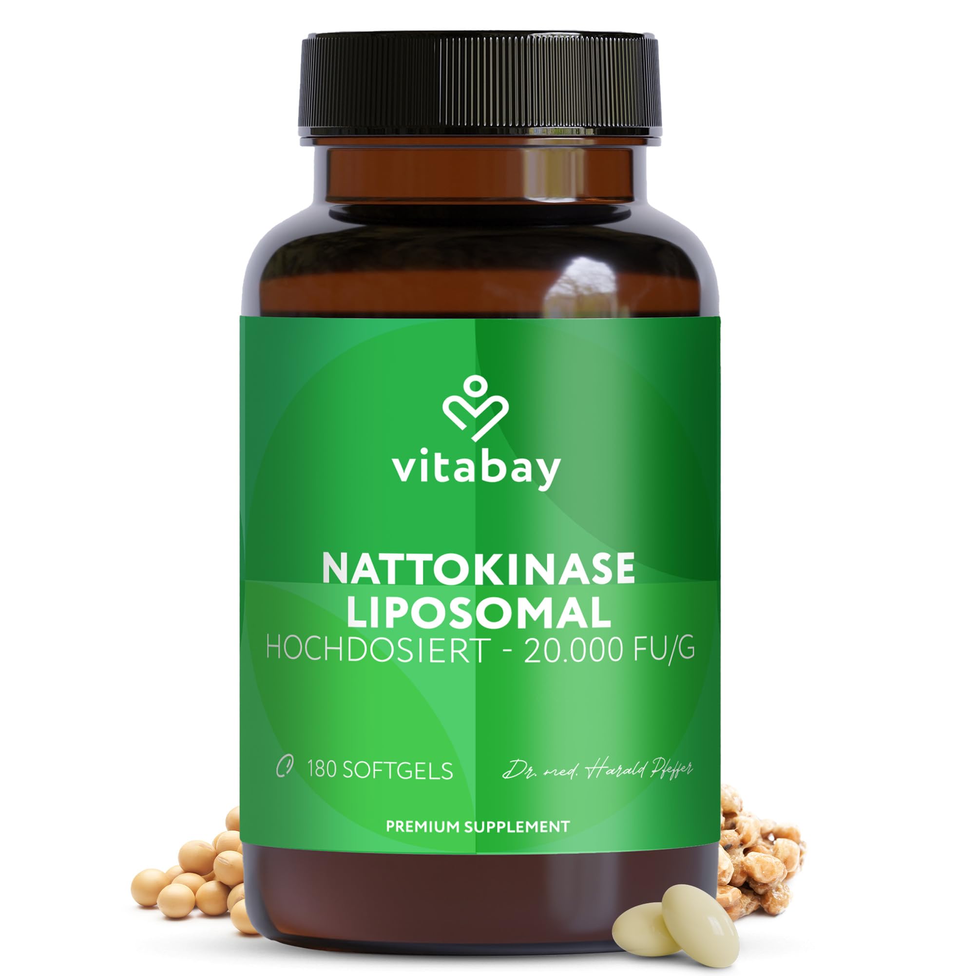 Vitabay Nattokinase 2.000 FU hochdosiert – 180 vegane Softgel-Kapseln – liposomale Nattokinase aus fermentierten Sojabohnen – ohne Vitamin K2, ohne Zusatzstoffe & laborgeprüft – Vorrat 6 Monate