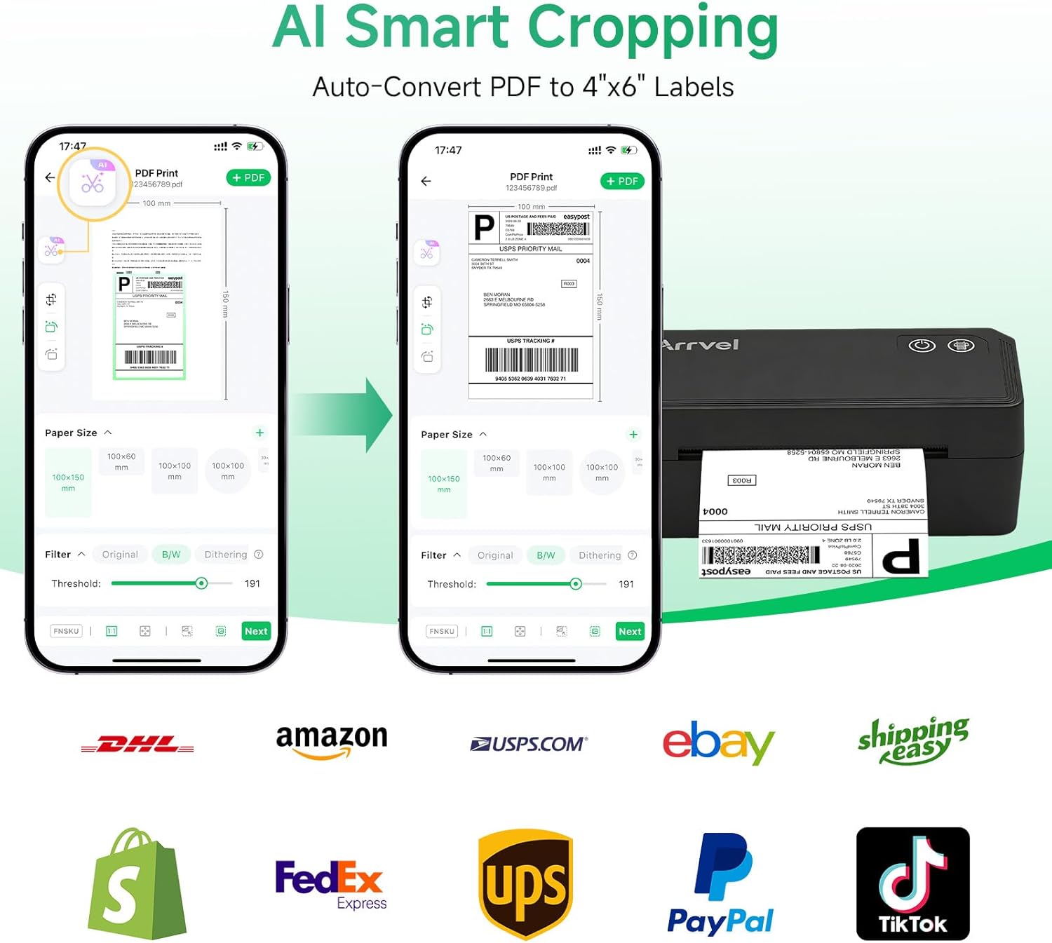 Bluetooth Thermal Label Printer with Stand, Wireless 4x6 Shipping Label Printer for Small Business, Support iPhone, Android Windows & Mac, Widely Used for USPS Amazon Etsy Shopify