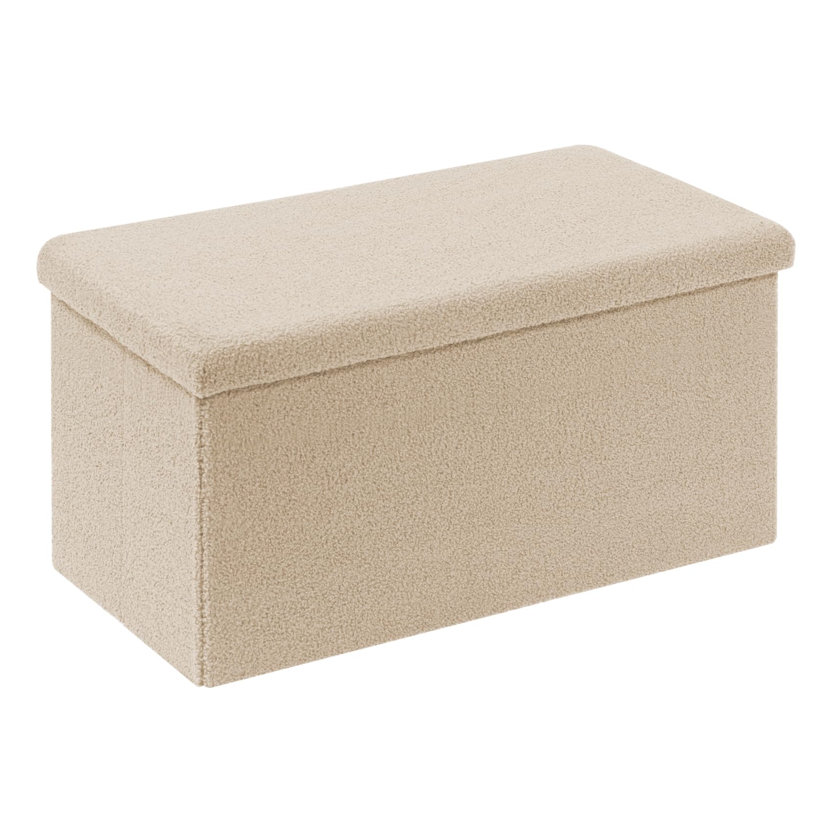 Bonlife Faltbarer Sitzhocker mit Stauraum, Faltbare Sitzbank, Webpelz Fußbank Truhen Aufbewahrungsbox, Fleece, Beige,80x40x40cm