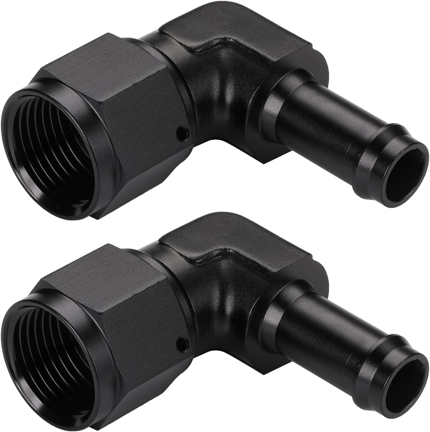 10AN Female to 1/2 Barb 90 Degree Hose Fitting Adapter Swivel Aluminum Black 2PCS