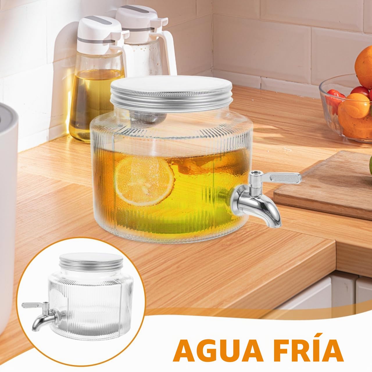 POPETPOP Dispensador De Vidrio Con Grifo Para Agua Fría Jarra De 7.08X7.08X5.70In Gran Capacidad Ideal Para Nevera Bebidas Frías Jugo Té Y Fiestas En Casa