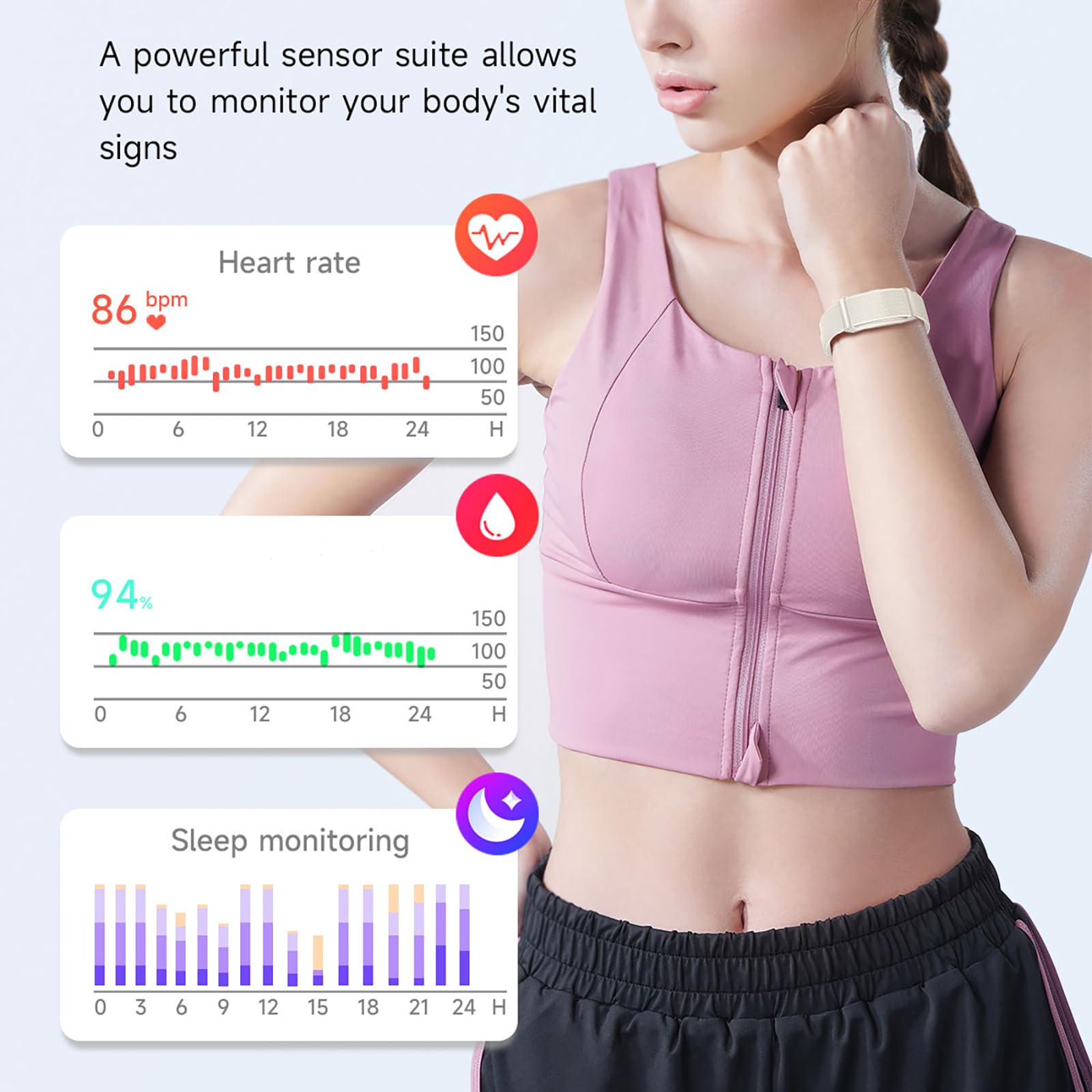 Fitness Armband ohne Display mit 2 Armbänder, Smart Band Aktivitätstracker Schlaftracker Schrittzähler Langer Akkulaufzeit Wecker Armband Vibration Laufuhr