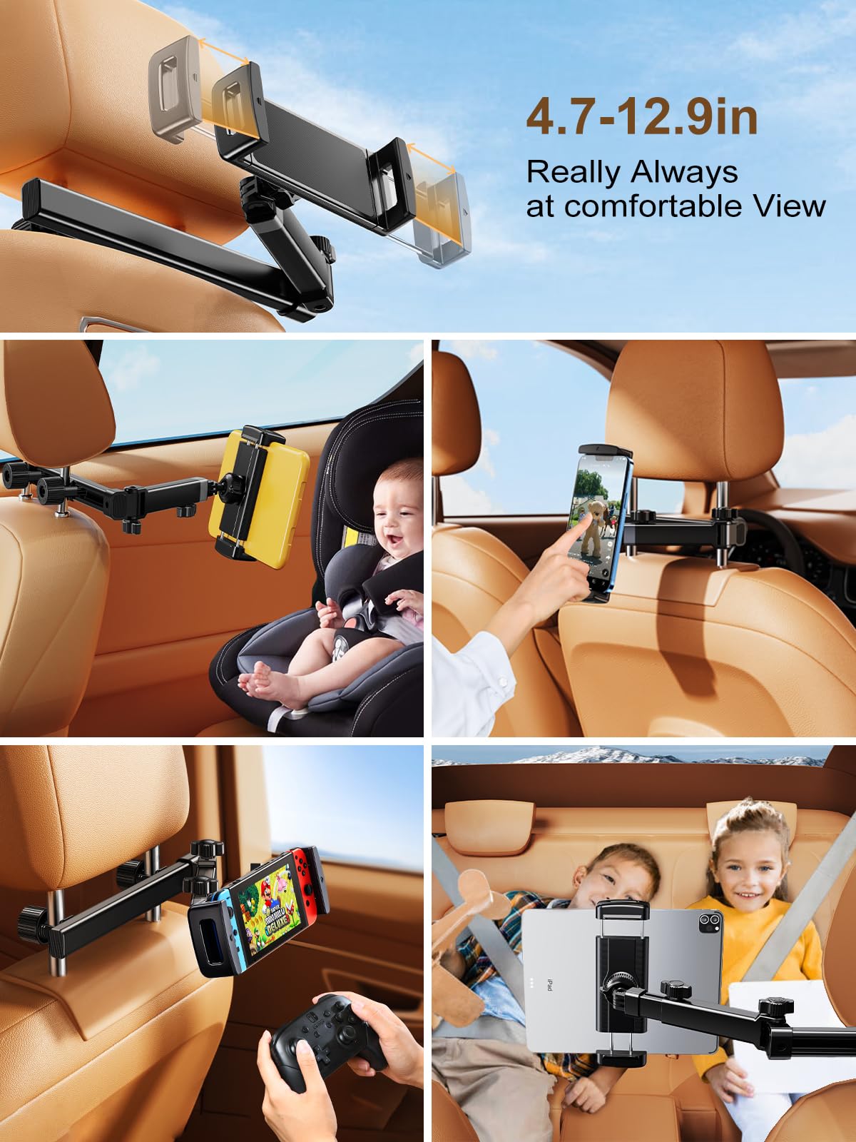EOIWUY Tablet Holder Car, [Extendable Extension Arm] 360° Rotation