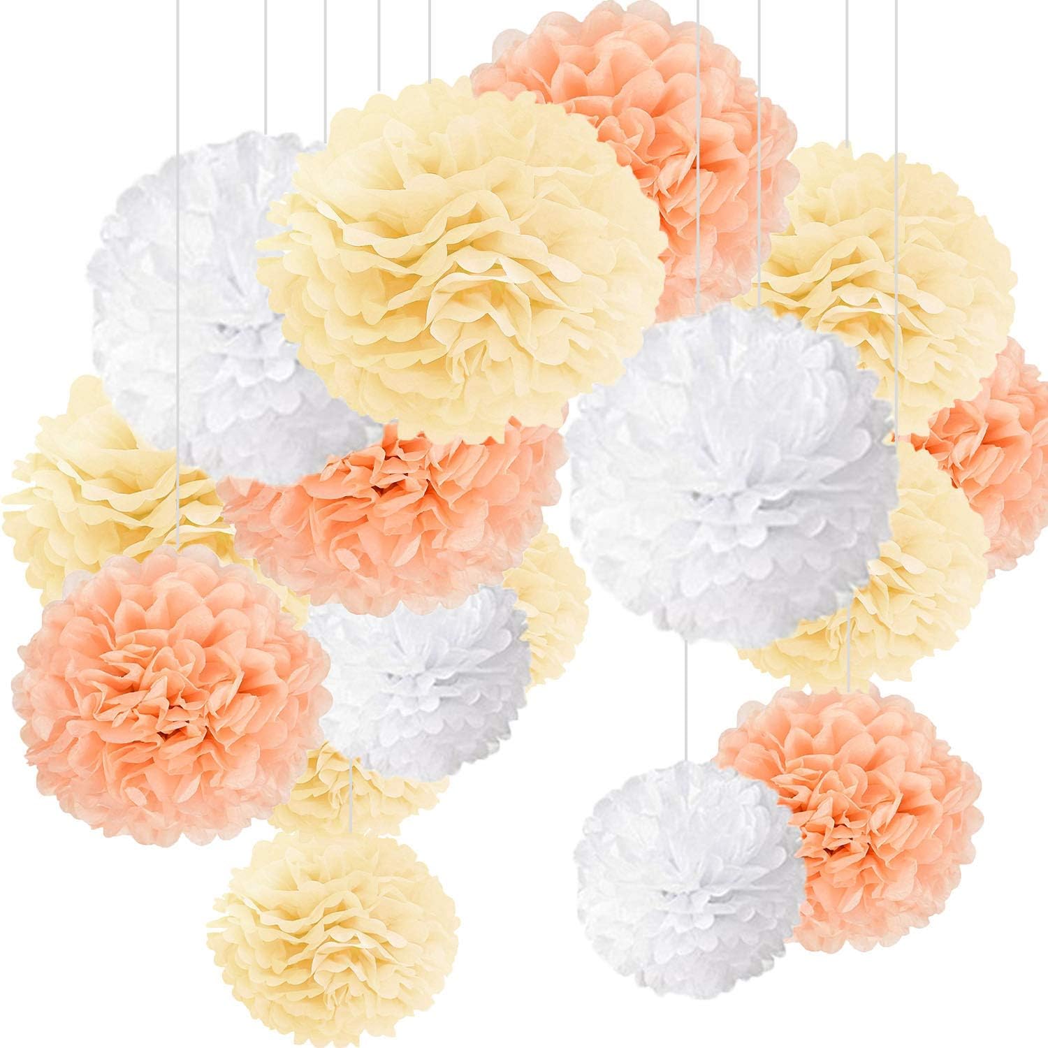 10x Weiße Papier Pompoms 25cm - Seidenpapier Deko Für Party & Hochzeit
