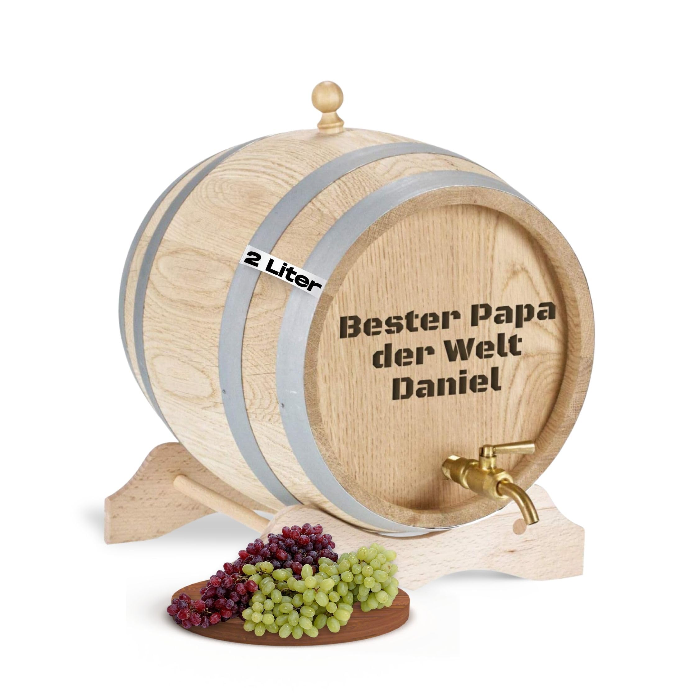 Personalisiertes Holzfass 2 Liter inkl. Messing-Zapfhahn - Vatertagsgeschenk personalisiert - lustige Geschenkidee für Männer - kleines Eichenfass für Rum, Whisky oder Wein (Freitext)