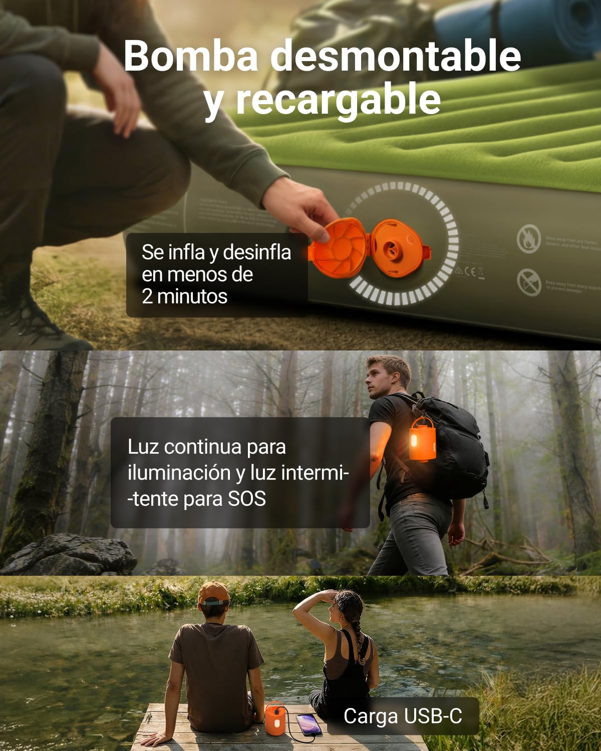 iDOO Colchón Inflable, colchón de Aire con Bomba de Aire extraíble incorporada, Cama de Aire autoinflable en 2,5 Minutos, Ligero y portátil, Ideal para Camping, Viajes e Invitados