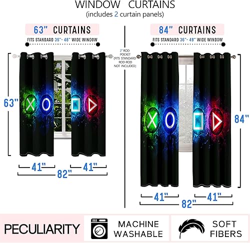 Miniatura 5 de Cortinas opacas para dormitorio de niños, cortinas opacas con estampado de consola de videojuegos para adolescentes, niños, decoración de sala de