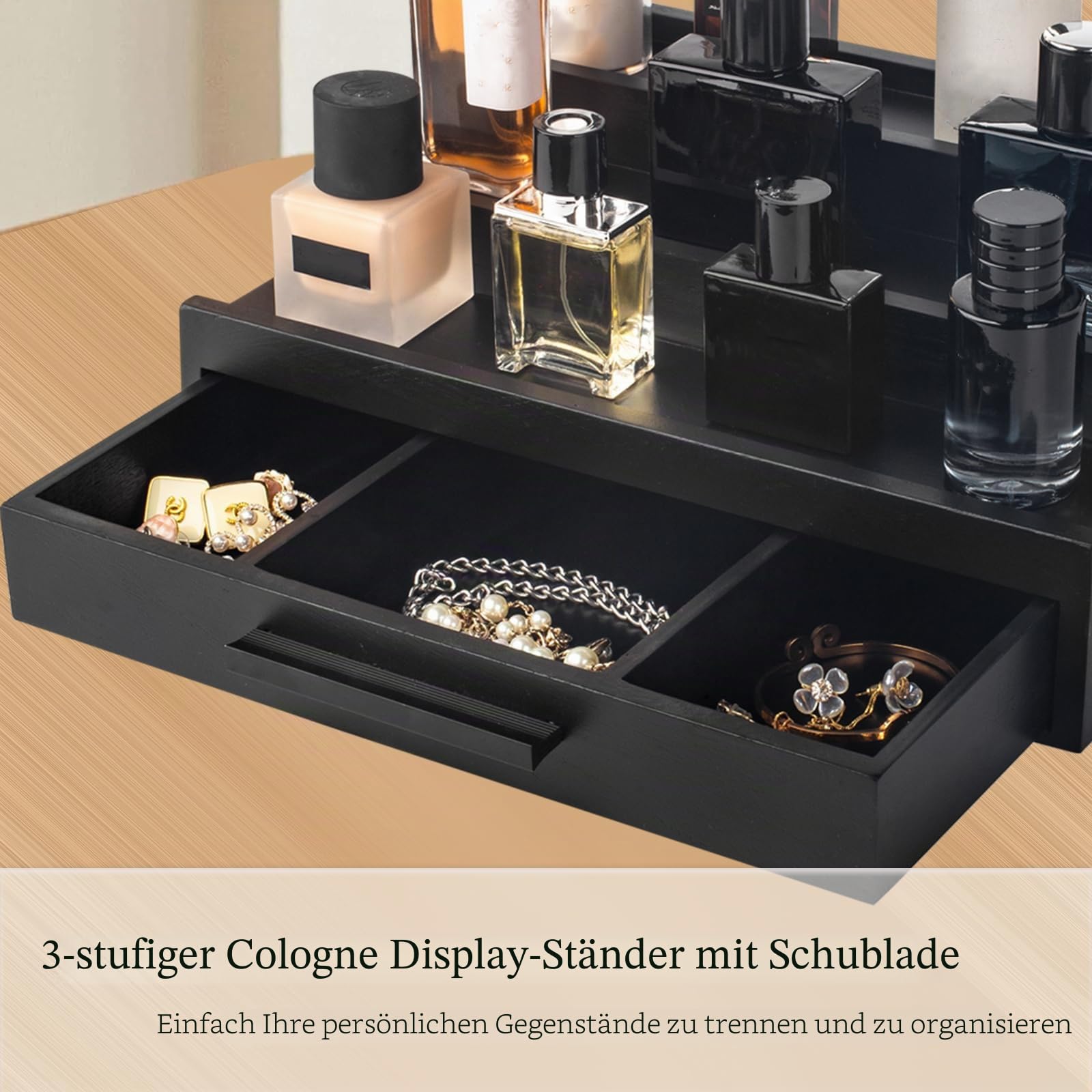 Köln Organizer 3-stufiger für Display | Köln Organiser Köln Ständer mit Aufbewahrung Deko, Holz Schminke Köln ständer Schwarz Köln Halter für Sammlerstück Figure