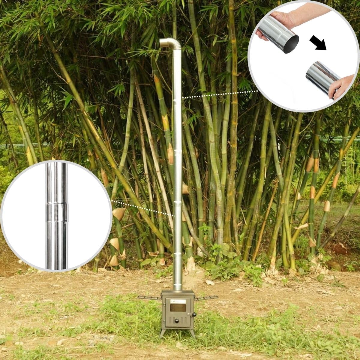 SoloWilder Prolunga per Canna fumaria a Legna in Acciaio Inox, Diametro 6 cm, 4 Dritti con 1 Gomito (36 cm)