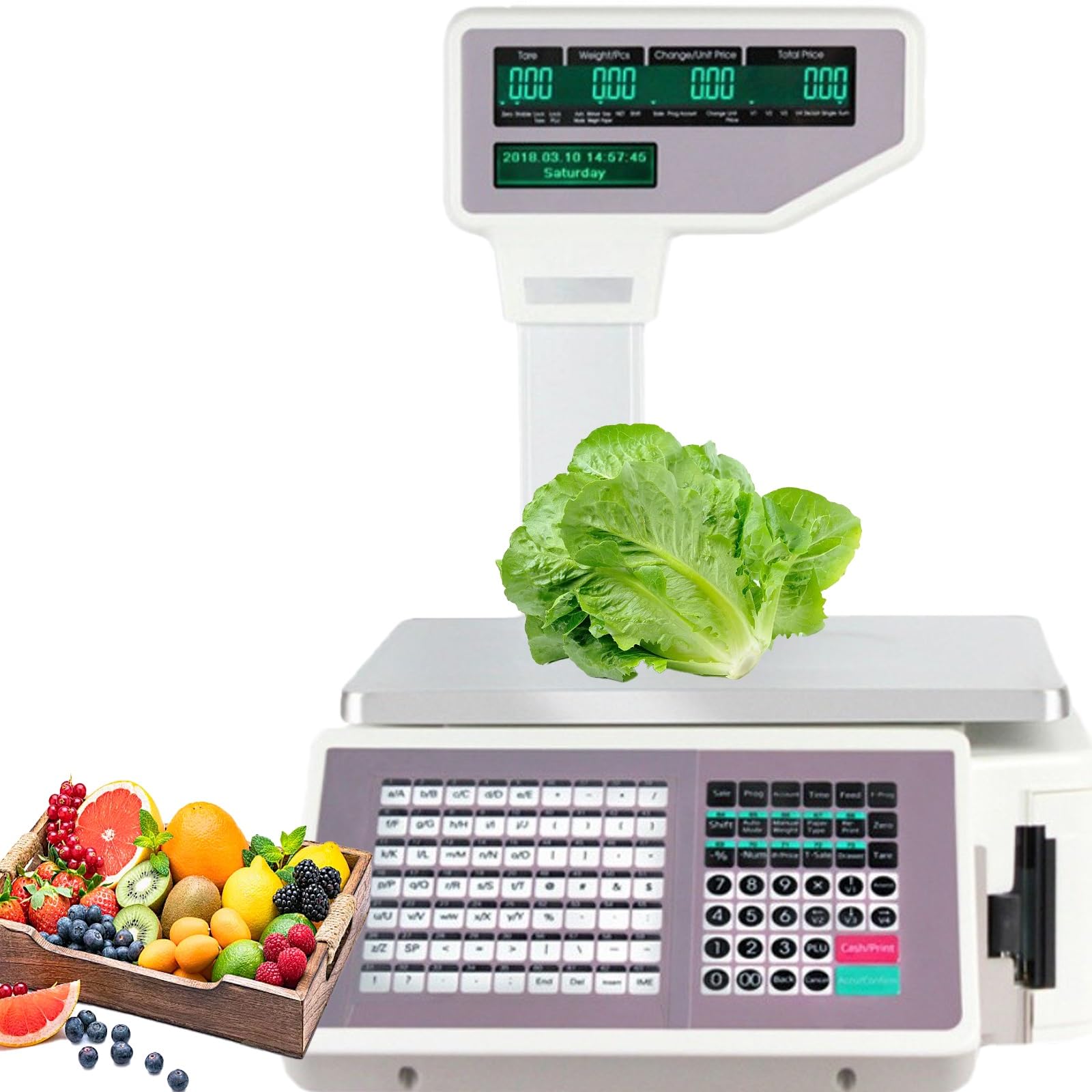 MYUYEE Commercial Food Scale With Label Printer, Electronic Price Computing Scale For Supermarket, 30Kg Digital Cash Register Scale