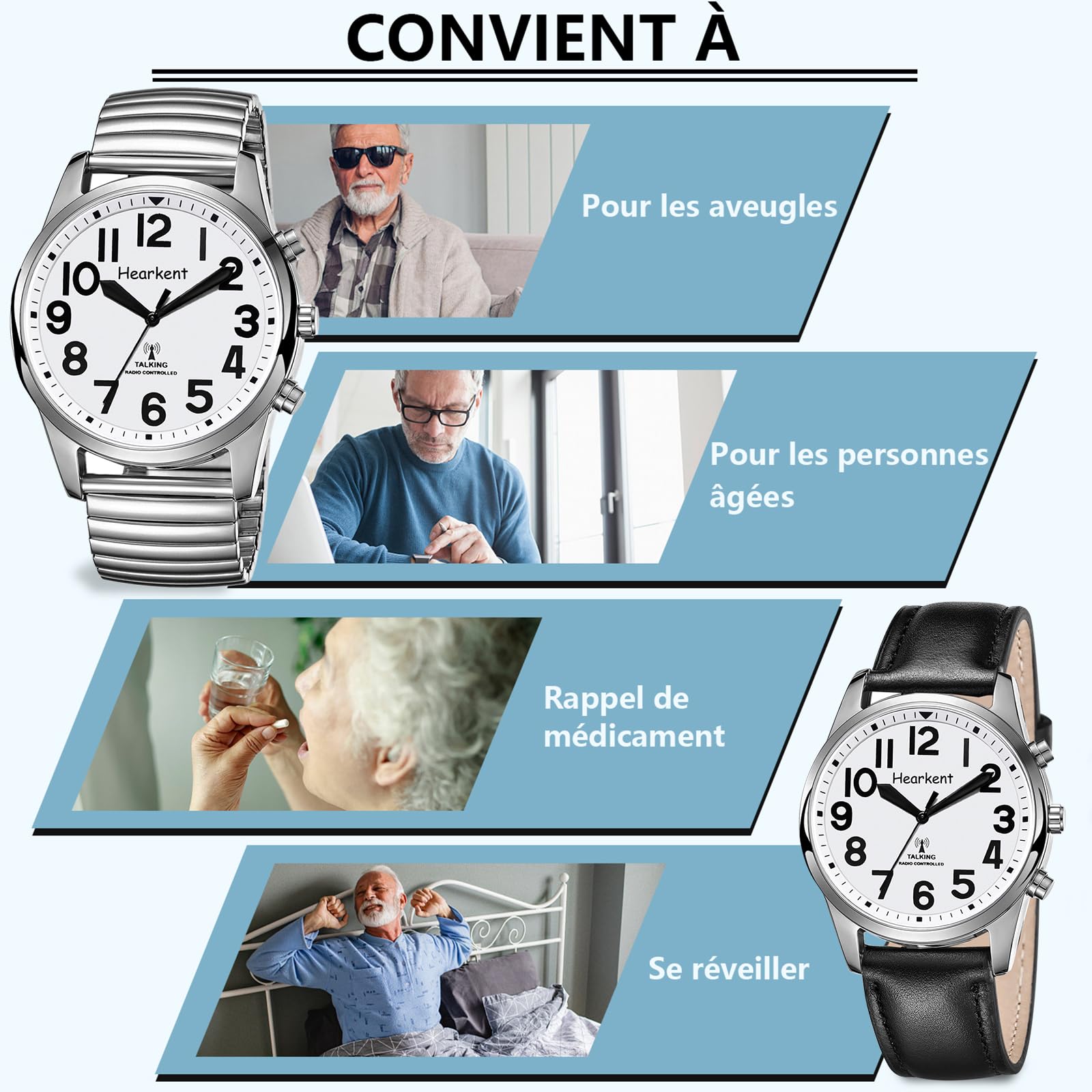 Hearkent Orologio parlante con numeri jumbo, orologio da polso semplice moda, auto-configurazione rilegatura, persone anziane, persone con disabilità visive, facile da leggere, cronometraggio accurato