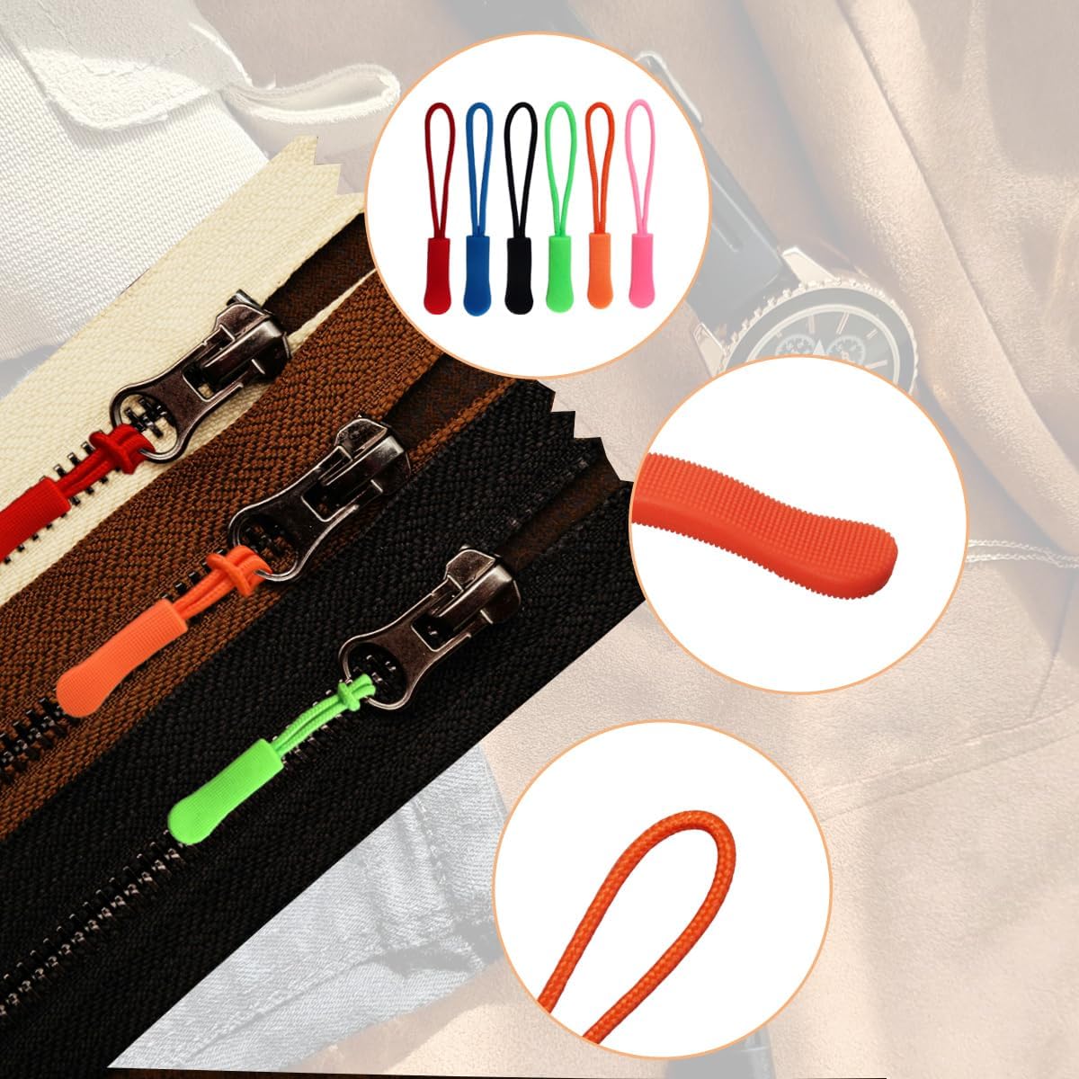 30 Pcs Colorful Zipper Pulls, Nylon Cord Extension Zipper Pulls for Backpacks for Clothes, Backpacks (6 Colors)