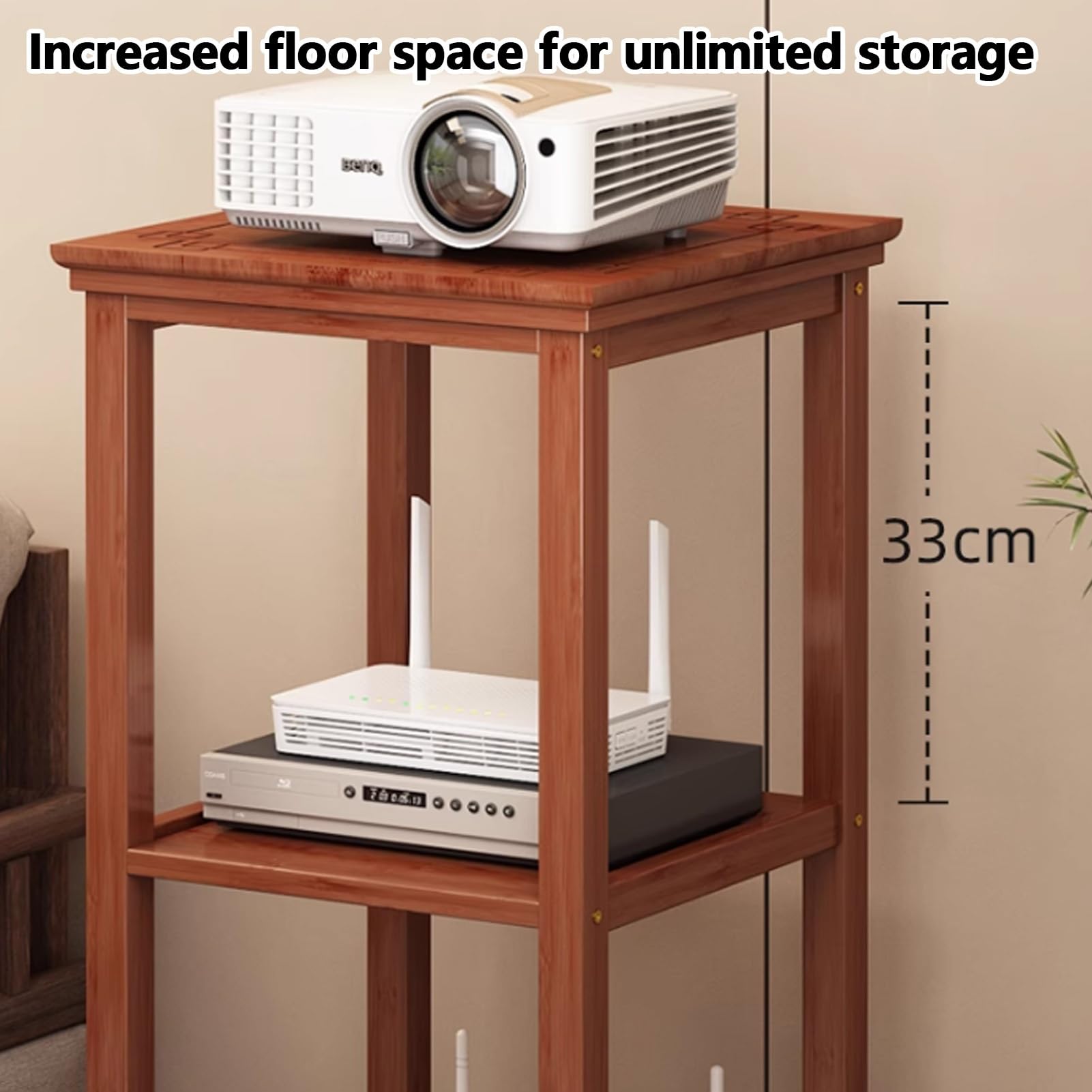 Armadietto portaoggetti per router WiFi, in bambù, organizer per nascondiglio e modem, per la gestione dei cavi della ciabatta, per la casa (marrone, altezza 85 cm)