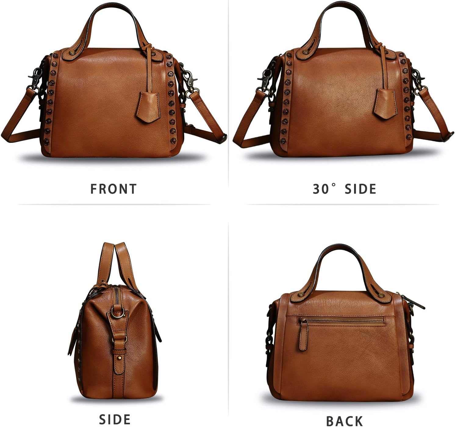 Genuine Leather Satchel Handbag for Women Retro Handmade Top Handle Crossbody Shoulder Bag Purses (Brown) - Image 4