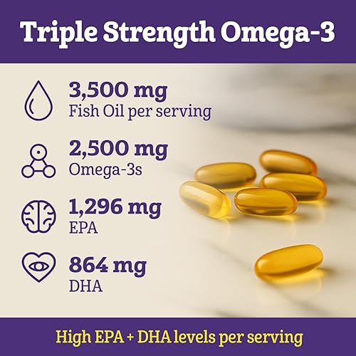 Miniatura 6 de Aceite de pescado omega-3, 3500 mg, alto EPA y DHA - Sin sabor a pescado, fácil de tragar, sin eructos, limón natural - Apoya la salud del corazón,