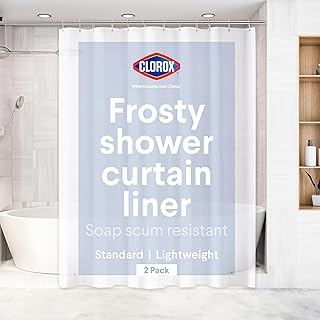 CLOROX Shower Curtain Liner, Premium Lightweight Durable Waterproof 4g PEVA for Bathroom with Weighted Magnets, Standard Size 70" x 72", Frosty 2 Pack