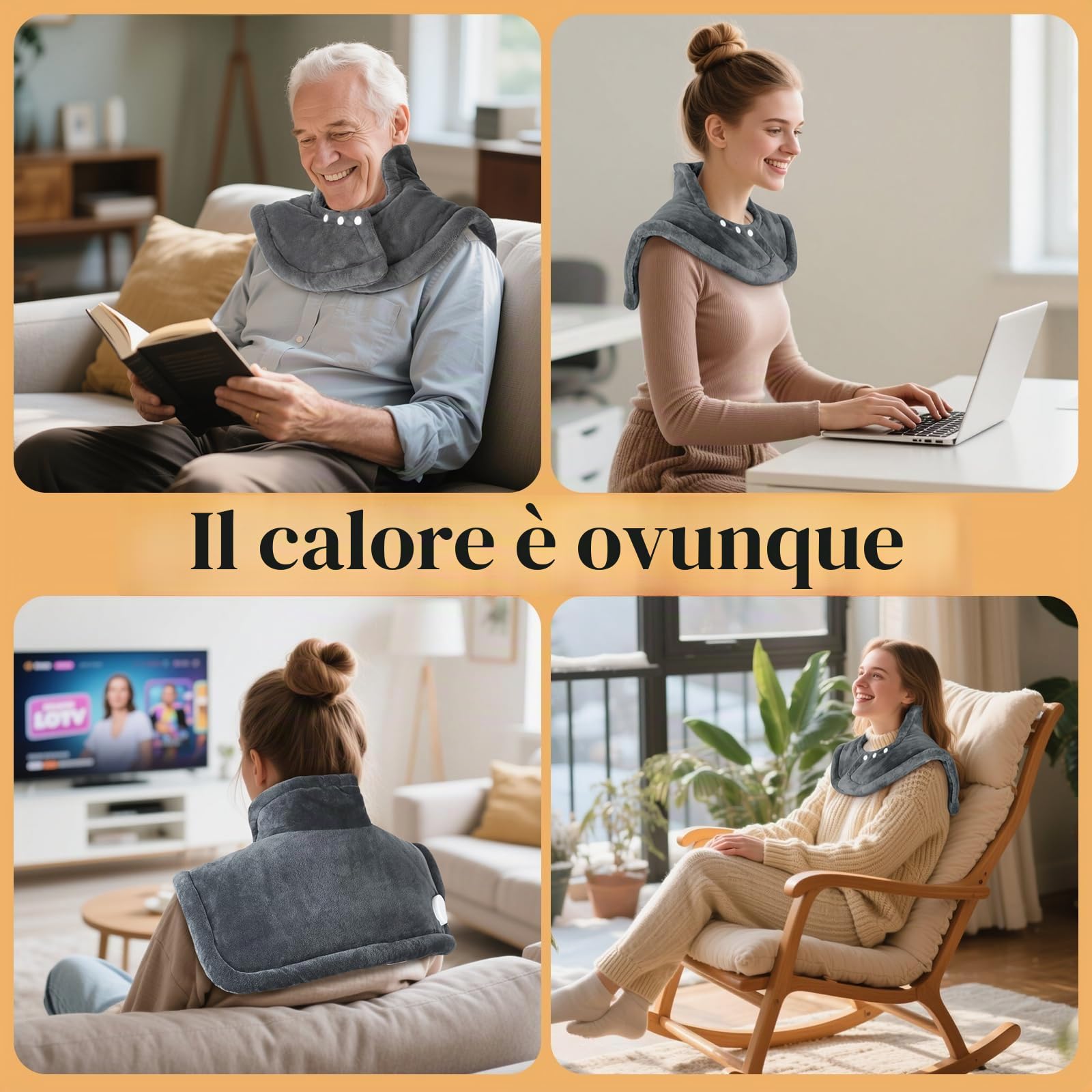 Termoforo Elettrico per Collo e Schiena 56 x 50cm Termoforo Cervicale e Spalle con 10 impostazioni di temperatura Spegnimento automatico Macchina Protezione dal surriscaldamento