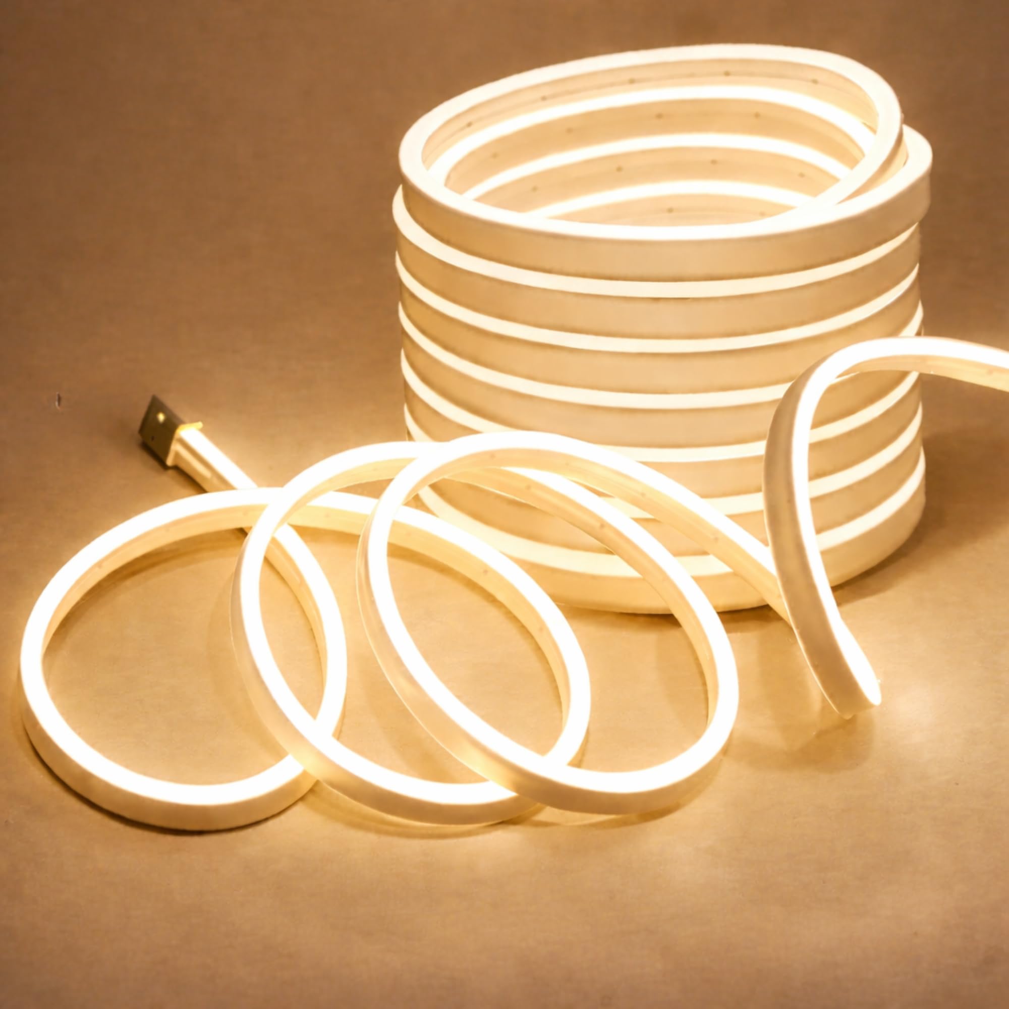 NEWNESS 5 Meter Warm White Neon LED Strip Lights | IP65 Waterproof Flexible Silicone Rope Light with 12V Power Adapter for Home Décor-image-7