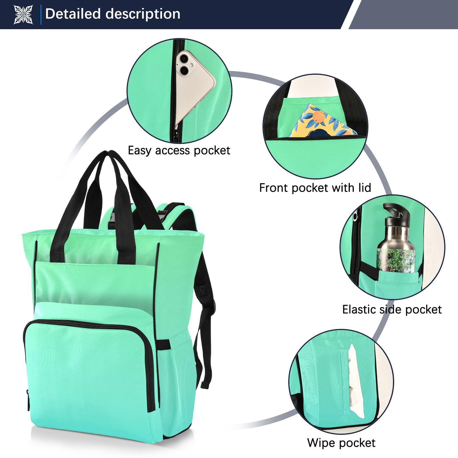 Bolsas de pañales grandes unisex para viajes, color verde degradado