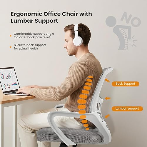 Miniatura 3 de Sweetcrispy Silla ejecutiva de gestión de oficina en casa, silla ergonómica de malla ajustable giratoria de escritorio para computadora con soporte