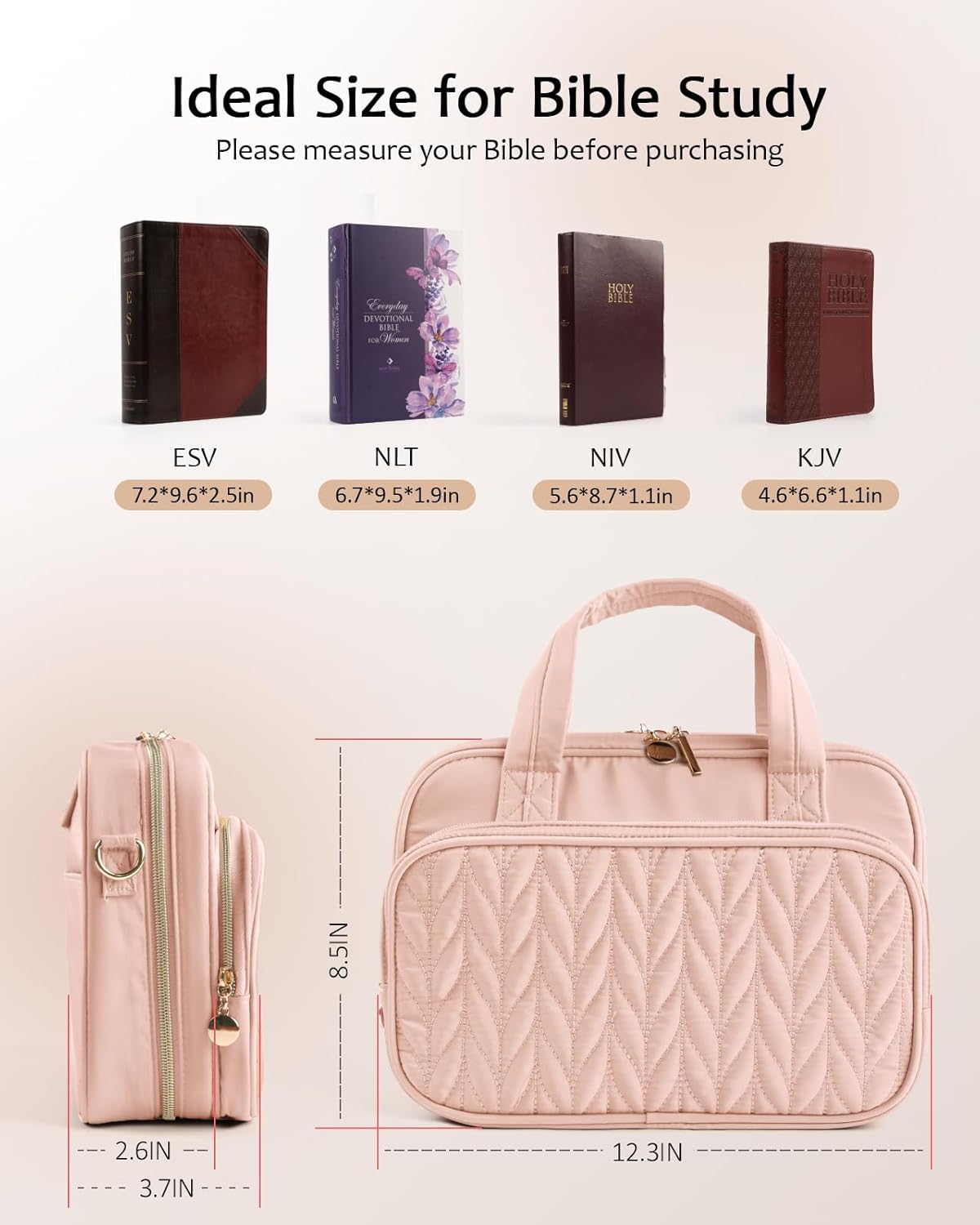 BellaHold Bible Cover Case for Women, Large Bible Bag with Study Supplies, Bible Journaling Kit with Highlighters and Pens No Bleed, Christian Gift for Women (Shoulder Strap, Light Pink)