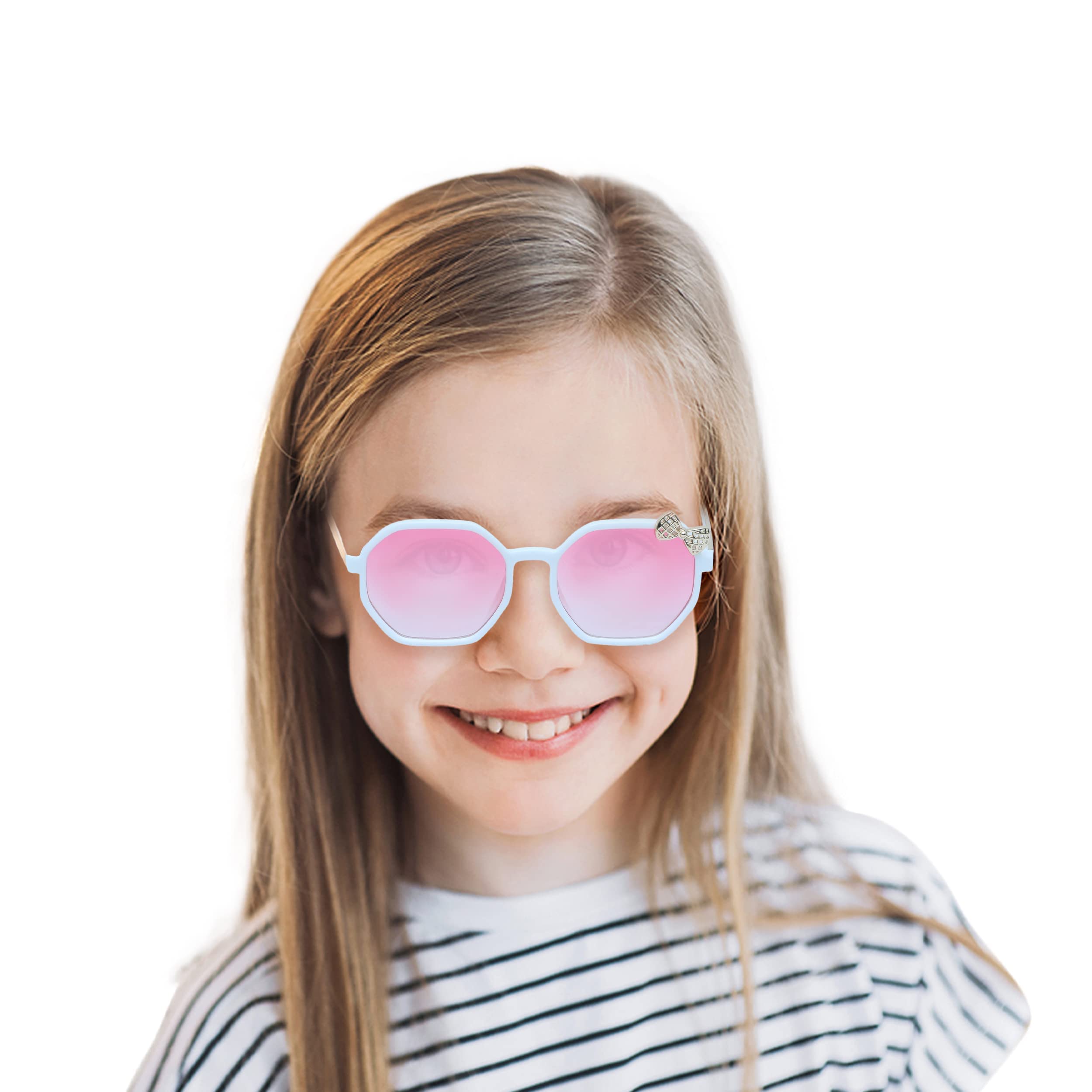 SPIKY Girls Hexagon Polarized Hexagonal Sunglasses With Protective Case White Frame, Pink Lens, Free Size - (Pack Of 1), White & Pink - Image 5 thumbnail