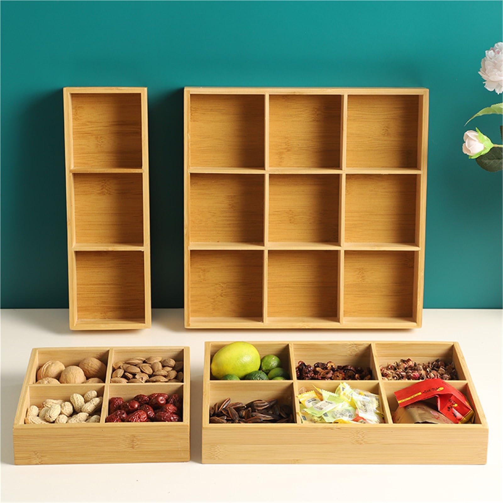 Plato llano de nueve compartimentos para Almacenar Nueces | Plato for aperitivos, plato lateral, compartimento for pan, plato, escurridor(Size2)