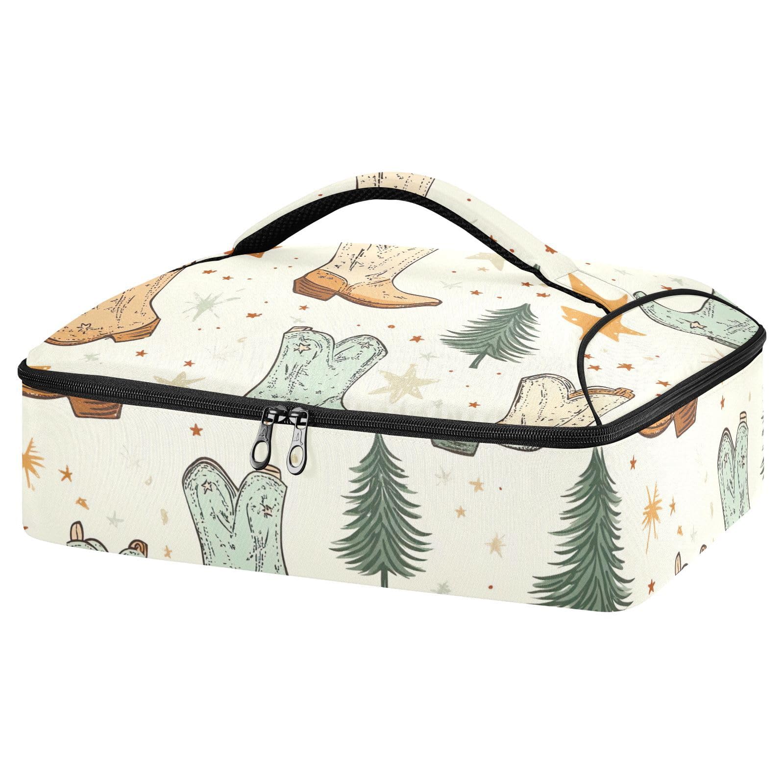 BOESI Graffiti Boots and Christmas Tree Pattern Insulated Casserole Dish Bag Lunch Bag Insulated Insulated Food Bag Reusable for Holding Hot and Cold Food Suitable for Potluck Parties/Picnics/Cookouts