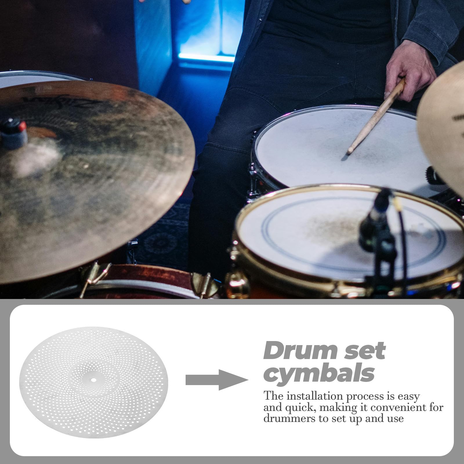 Homoyoyo Cymbale Sourdine 16 Pouces en Alliage Métal pour Batterie Cymbale Crash à Faible Volume Accessoire D'entraînement pour Batteurs Faible Volume Silencieuses