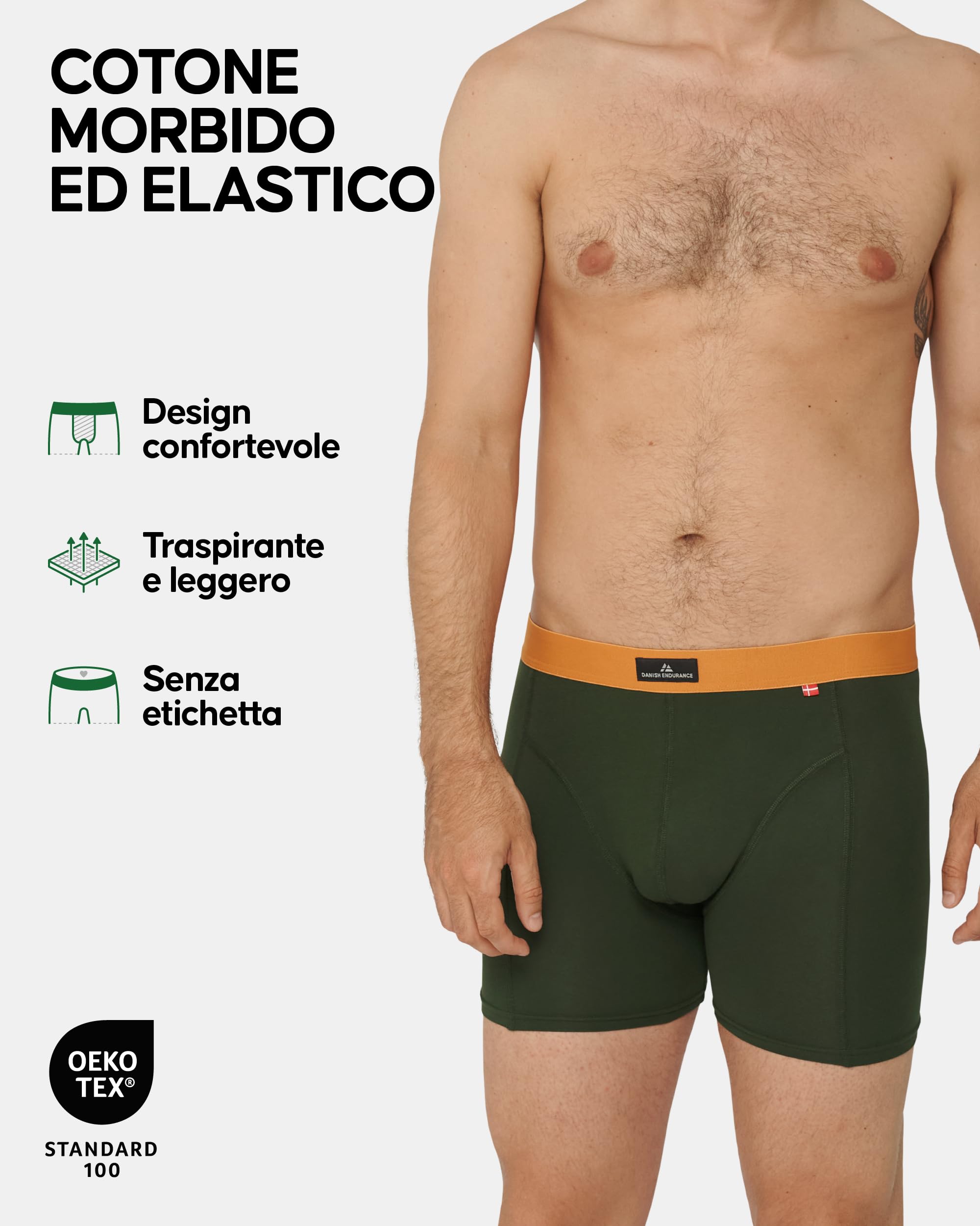 DANISH ENDURANCE Boxer Uomo Cotone Elasticizzato, Boxer a Pantaloncino Comodi e Traspiranti, Cuciture Piatte, con o Senza Patta Frontale, 3 o 10 Paia