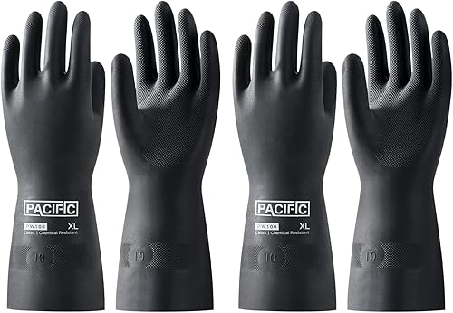 PACIFIC PPE 2 pares de guantes resistentes a los químicos, guantes de goma industriales resistentes, resistentes a ácidos, álcalis y aceite, 12.6