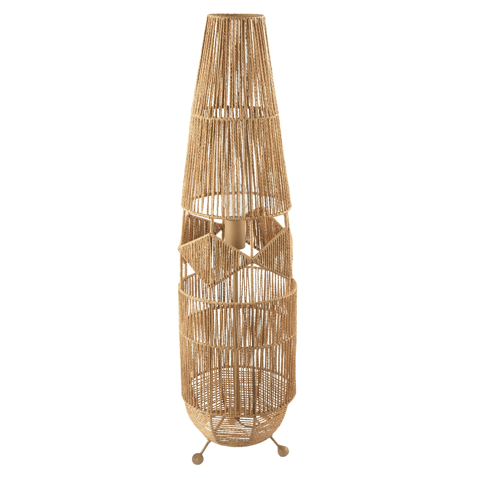 Happy Homewares Unique Moroccan Designed Floor Lamp in Vintage Twisted Paper and Brown Metal Frame | 90cm x 25cm | 1 x 11w | Inline Foot Switch Button