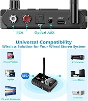 Vista 3 de KAIY - Receptor Bluetooth 5.3 para estéreo doméstico, adaptador Bluetooth a RCA de baja latencia óptica y audio de música HD