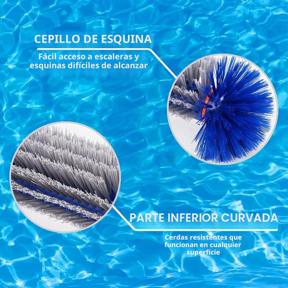 Cepillo de Piscina con Barra Telescópica de 230 cm de Largo,Cepillos de Limpieza de Piscina con Extremos Redondos de 45 cm,Escoba de Piscina con Barra de Acero Inoxidable Ajustable,para Limpieza de