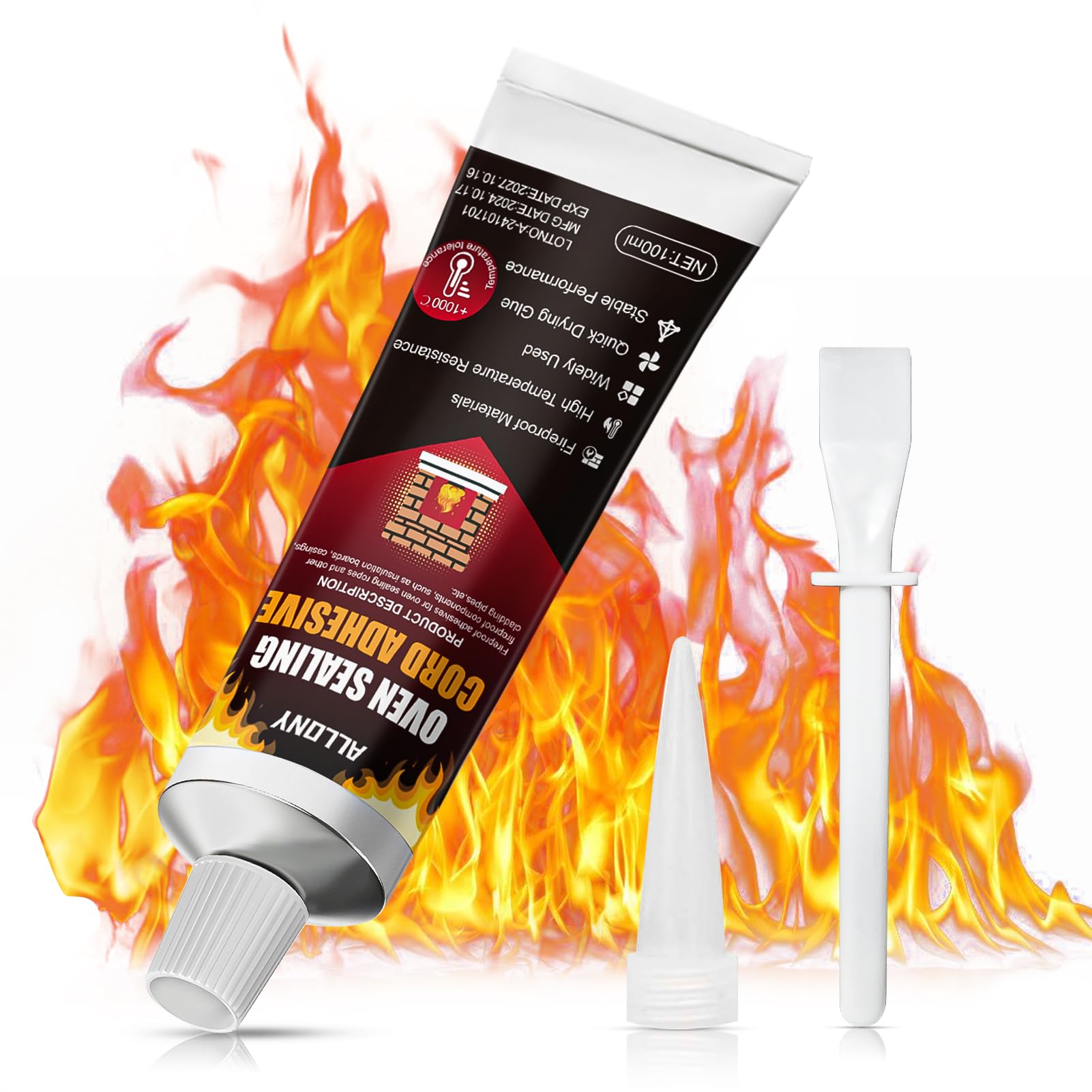 ALLONY Silicone Alta Temperatura, Sigillante Alte Temperature, Silicone Nero Alte Temperature, Adatto per la Sigillatura ad Alta Temperatura di Vari Tipi di Caminetti e Stufe, 100 ml, Nero - 1