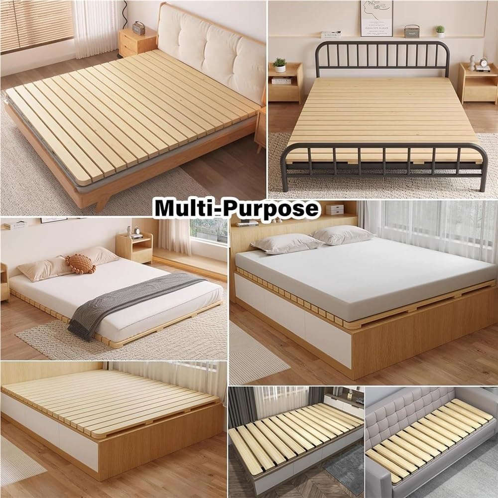 Floor Bed Frame, Folding Tatami Frames, Wood Roll-Type Slatted Pallet Board, Foldable Solid Futon Mattress for Bedrooms(78.7 * 53.2in) (78.7 * 35.4in)