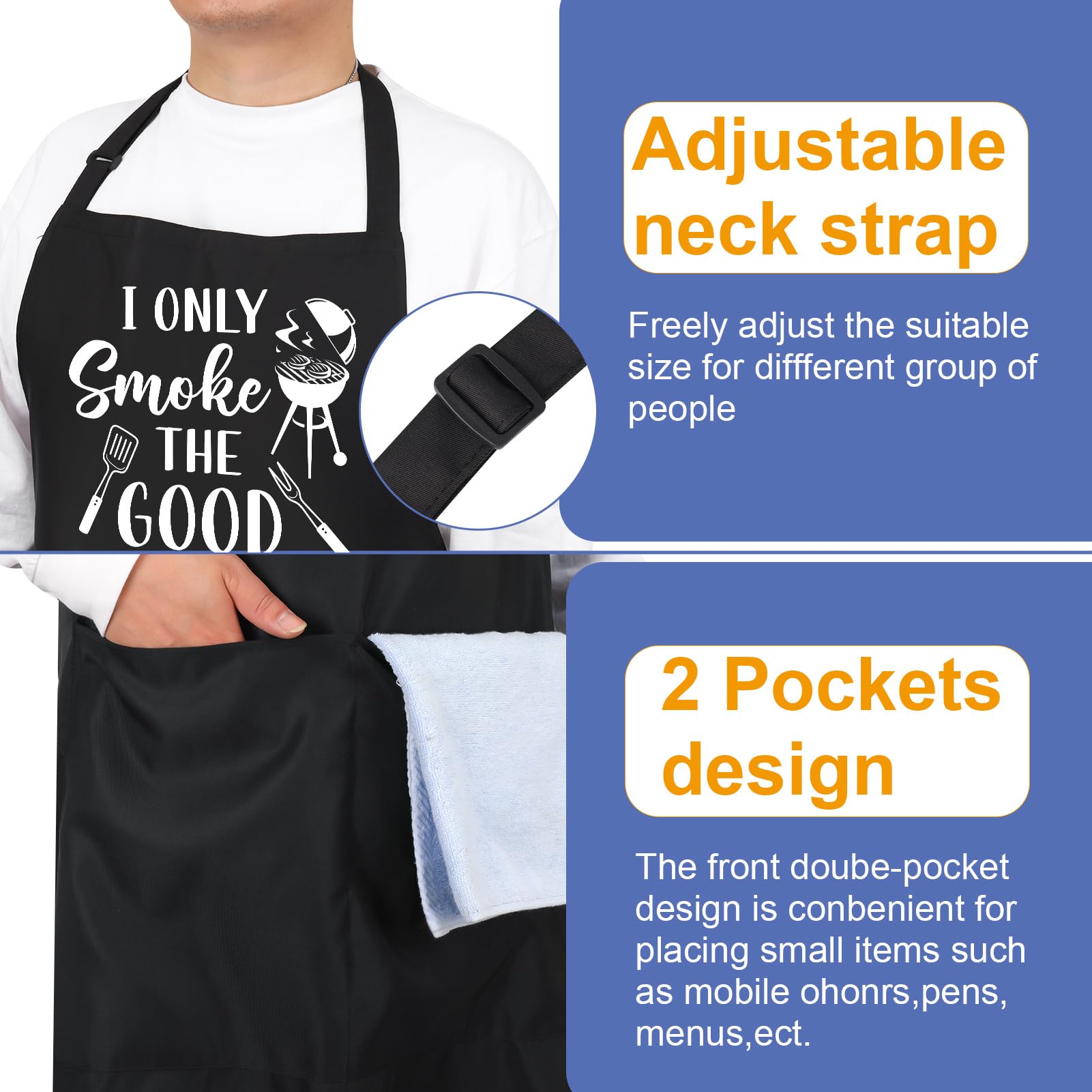 Delantales divertidos para hombre, 39 x 39 pulgadas, delantales de talla grande, ajustables, personalizados, regalos para papá